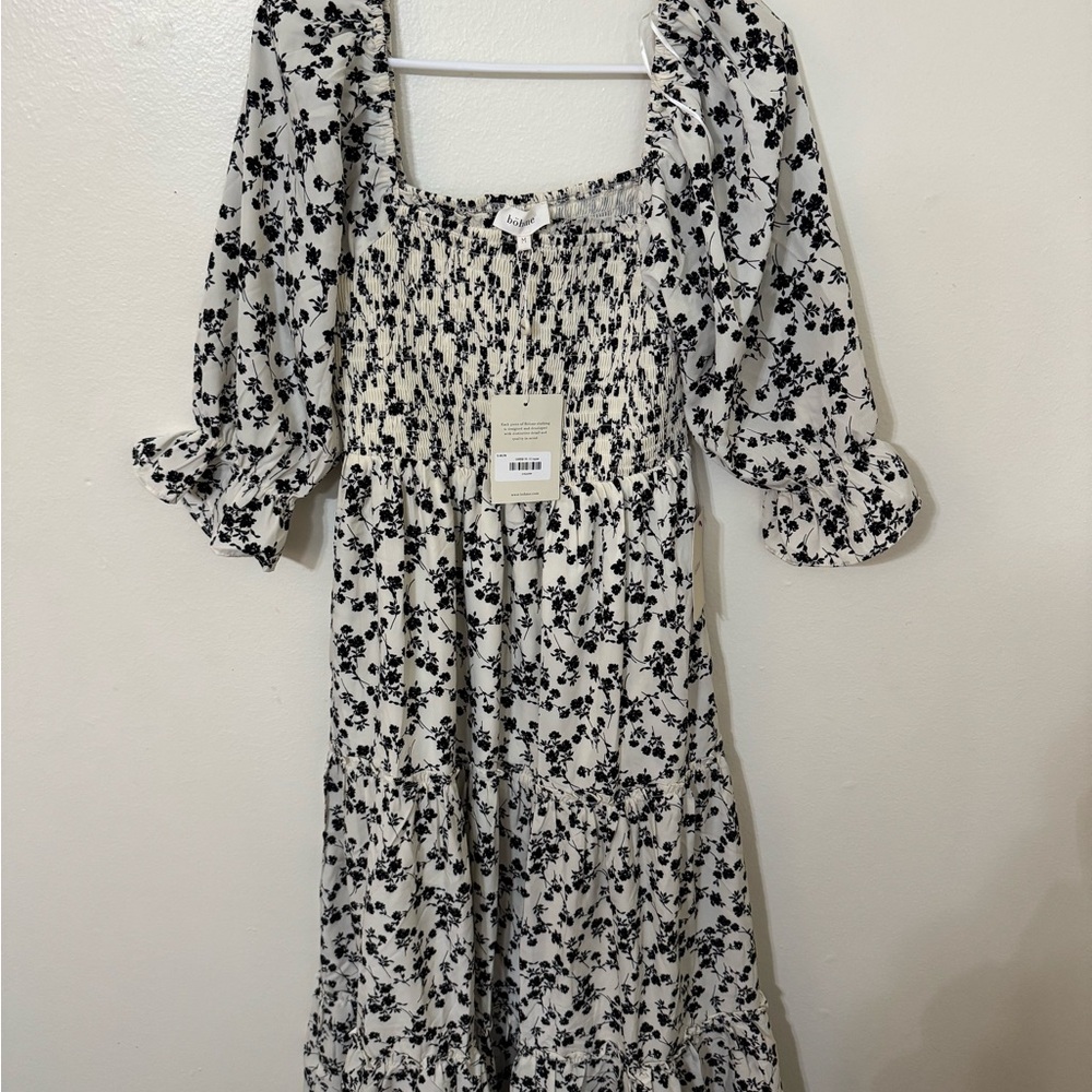 Bohme Black and White Floral Midi Dress